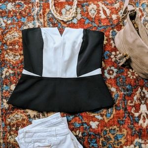 H&M Strapless Black and White Peplum Top